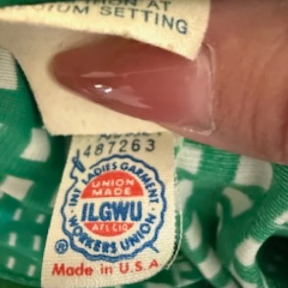 Vintage Arnel Green Geo Print, Two-Piece, Zip Top, Elastic Skirt, Women-made - Picture 8 of 10